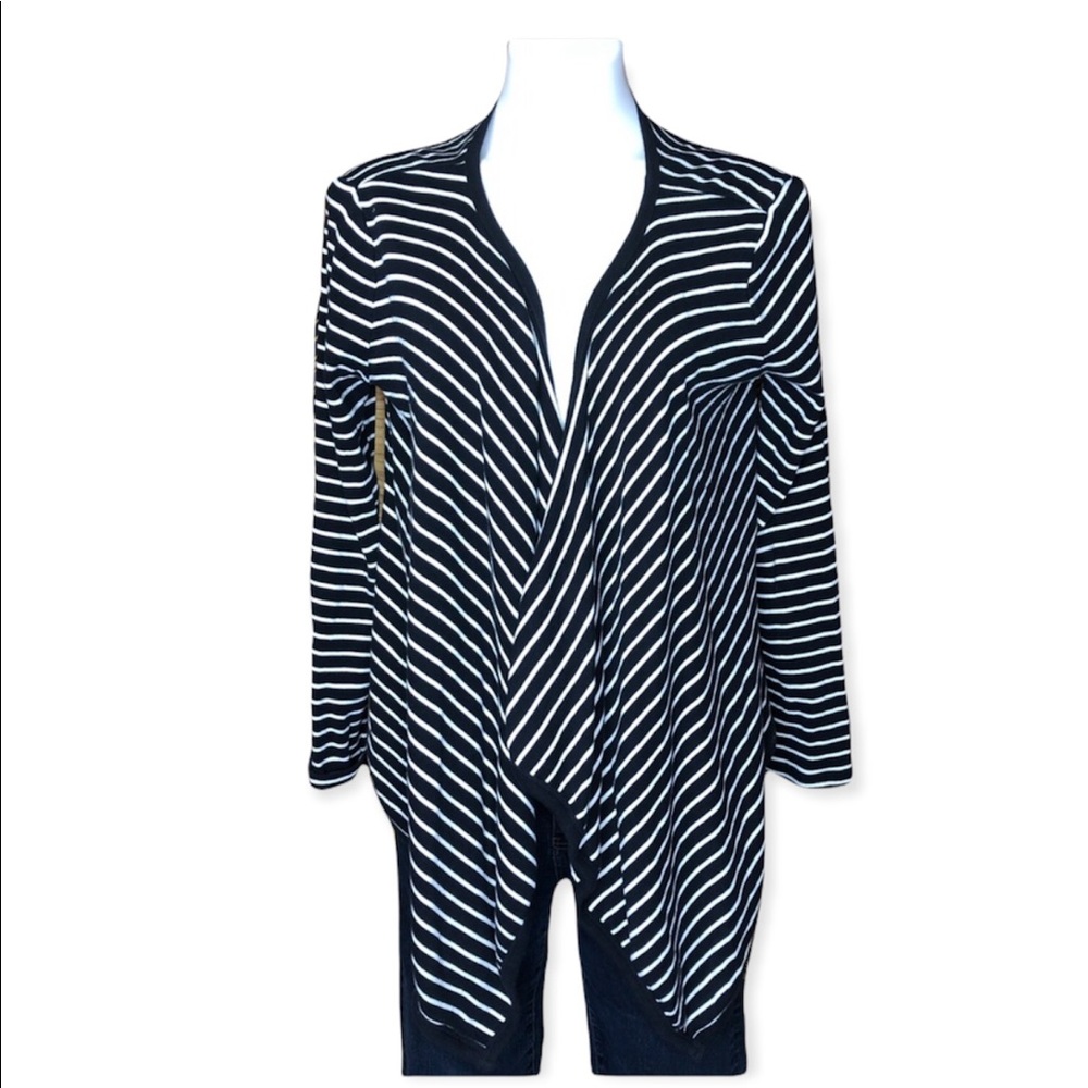 TALBOTS Striped Waterfall Cardigan Sweater Long Sleeve Open Front Small